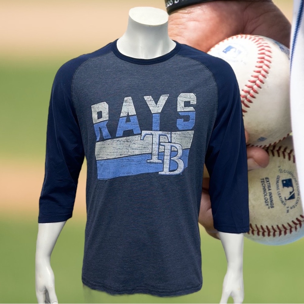 Tampa Bay Rays Genuine Merchandise Gray Blue White Raglan Unisex Adult Shirt LG